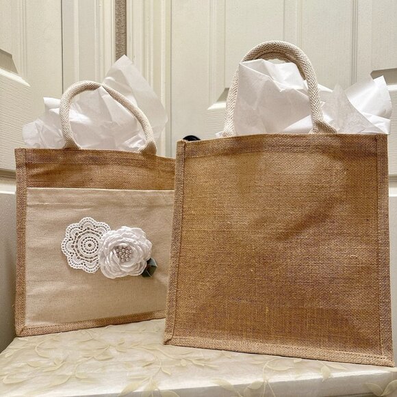 BUNDLE (2) Burlap Bags With A Satin Rose, Barn Wedding Flower Girl Wedding (NEW) - Picture 9 of 13